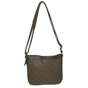 Fossil Patterned Brown Crossbody Bag Faux Leather Shoulder Bag Handbag Purse